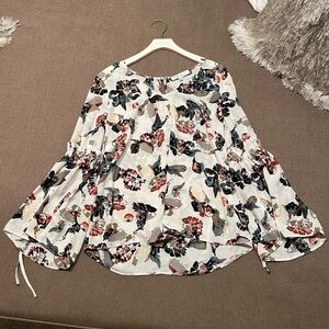 Rose and Olive Flower Print Blouse